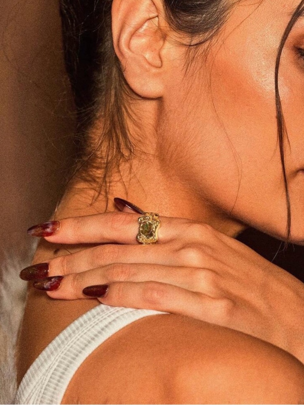 18K Gold Plated Open Band Stone Statement Ring